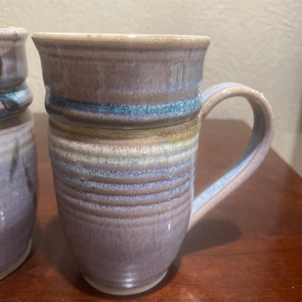 Handmade Stoneware Mugs - Lavender with Blue Accent (Set of 2) - Picture 4 of 7